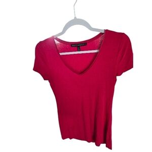 White House Black Market Red Modern Jersey V-Neck Tee XXS